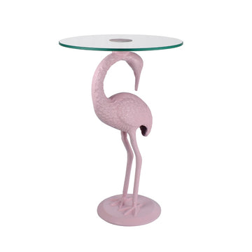 Blanche 25" Classic Mid-Century Glass Top Flamingo End Table